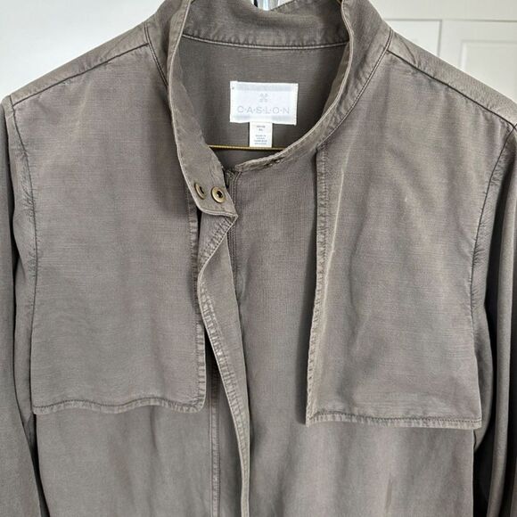 Caslon Fall Military Style Jacket Lightweight Olive Green Side Seam Pockets - Picture 3 of 11